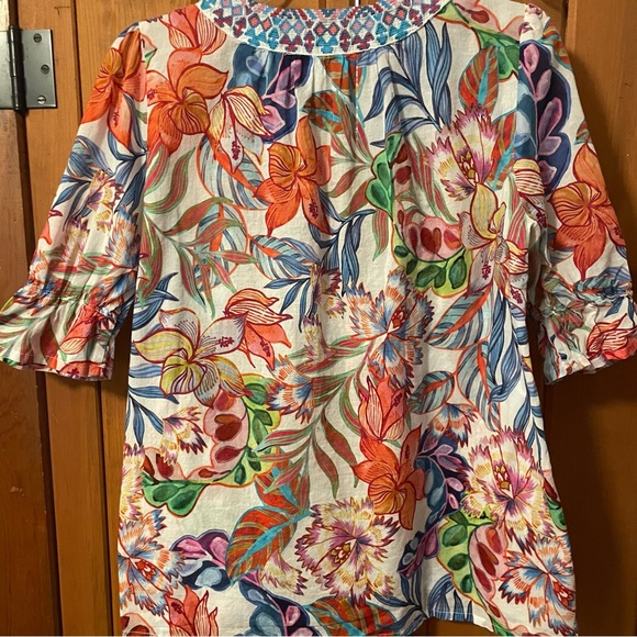 Johnny Was Workshop Floral Cotton Blouse Embroidered V Neck Small - Picture 6 of 8